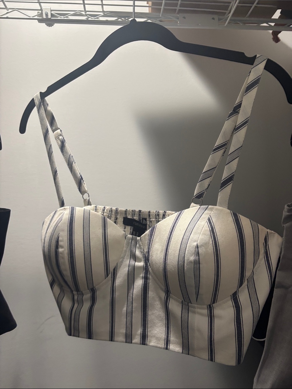 Forever 21 Ivory and Navy Striped Bustier Crop Top